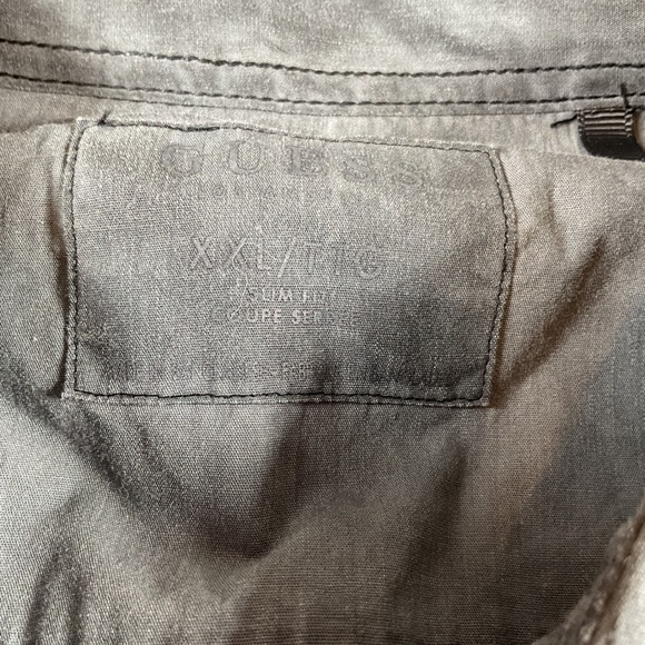 GUESS XXL Gray Acid Wash Shirt Short Sleeve Button Up Zip Pockets Menswear - Picture 4 of 6